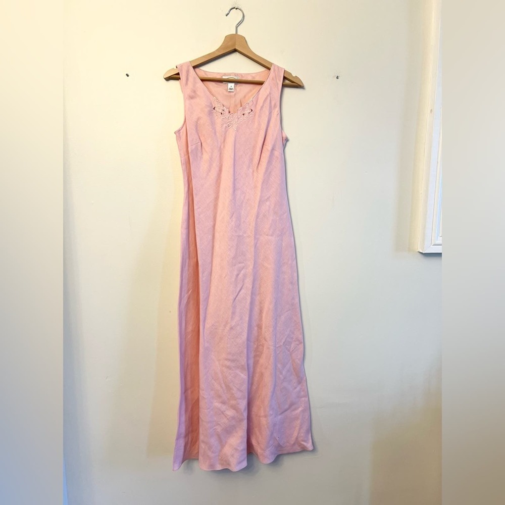 Talbots 100% linen pink dress set and jacket floral vintage spring summer 4